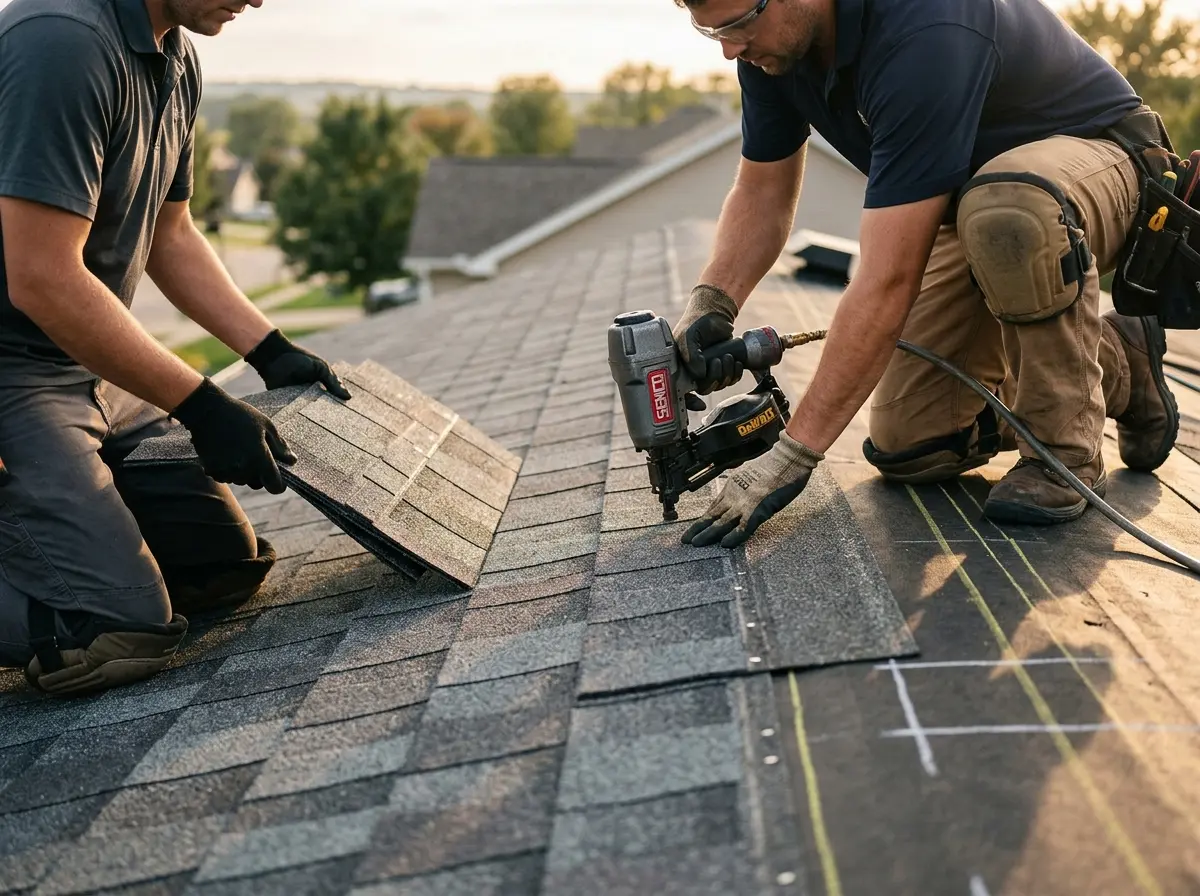 Professional roofer working on a residential roof in Spanish Fork